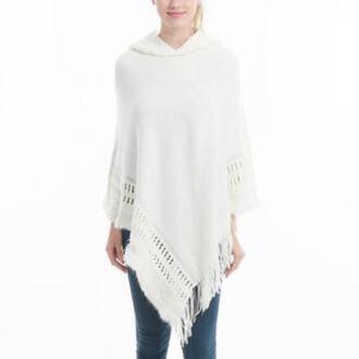 Herfst Mode Tassel Hollow Out Gebreide Mantel Vrouwen Casual Hooded Gebreide Trui Vrouwelijke Warme Losse Gebreide Jas wit