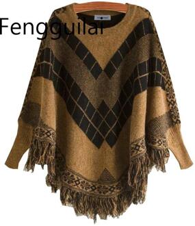 Herfst O-hals Ban Kleur Jacquard Kwastje Mantel Trui Vrouwen Batwing Truien Ban Kleur Jacquard Omzoomd Knitwear khaki