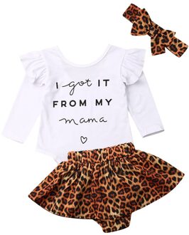 Herfst Peuter Kleding Baby Meisje Lange Mouw Brief Romper Tops + Luipaard Rok + Hoofdband Lente Outfits 3Pcs set 12m