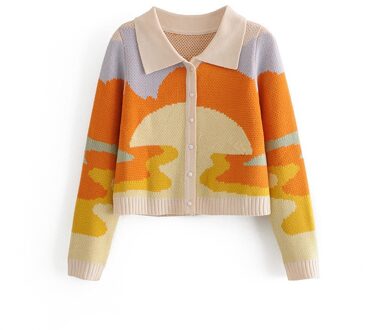 Herfst Vintage Trui Gebreide Vesten Trui Vrouwen Korte Print Lange Mouwen Coltrui Mode Vesten Femme