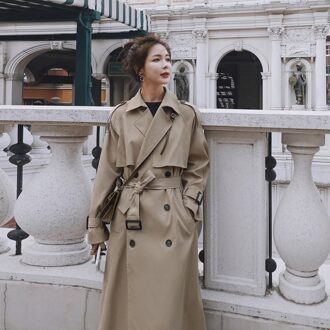 Herfst Vrouwen Trenchcoat Met Riem Vrouwen Kleding Blauwe Jas Casaco Feminino Harajuku Abrigo Mujer Lange Geul Femme khaki / M