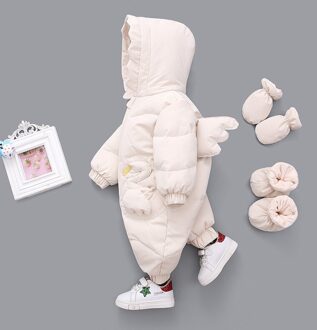Herfst Winter Baby Baby Kleding Baby Jongens Dikke Down Katoen Jumpsuit Meisjes Lange Mouwen Hooded Romper 3-12 Maand Beige / 100