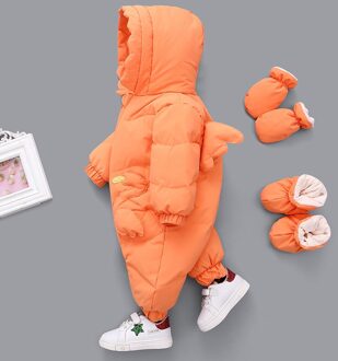 Herfst Winter Baby Baby Kleding Baby Jongens Dikke Down Katoen Jumpsuit Meisjes Lange Mouwen Hooded Romper 3-12 Maand Oranje / 80