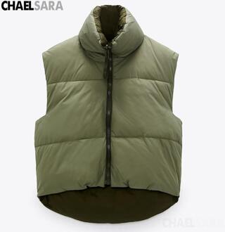 Herfst Winter Black Dubbelzijdig Vest Jas Vrouwen Vintage Korte Uitloper Tops Vrouwelijke Casual Warm Mouwloos Vest groen 1 / S-M