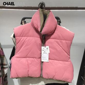 Herfst Winter Black Dubbelzijdig Vest Jas Vrouwen Vintage Korte Uitloper Tops Vrouwelijke Casual Warm Mouwloos Vest kort roze 2 / L-XL
