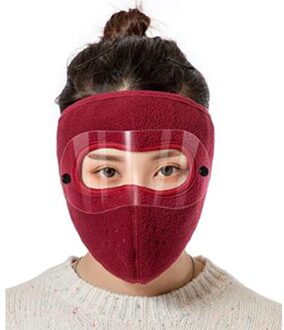 Herfst Winter Fietsen Masker Verwarming Verdikte Masker Oorbeschermers Geïntegreerde Eye Oor Beschermen Fleece Masker Warm Winddicht Gezichtsmasker wijn rood