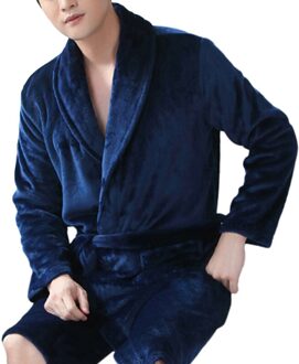 Herfst Winter Flanel Lange Gewaad Mannen Casual Kimono Badjas Dikke Warme Nachtkleding Nachtjapon Mannelijke Mode Effen Losse Homewear marine