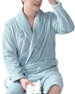 Herfst Winter Flanel Lange Gewaad Mannen Casual Kimono Badjas Dikke Warme Nachtkleding Nachtjapon Mannelijke Mode Effen Losse Homewear meer blauw