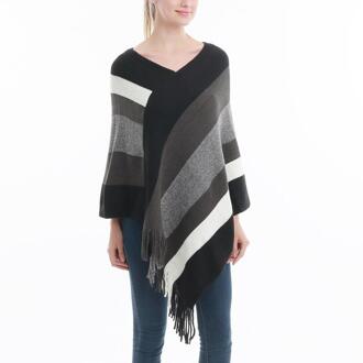 Herfst Winter Gestreepte Kwastje Gebreide Mantel Vrouwen Casual V-hals Losse Gebreide Trui Vrouwelijke Trui Poncho Mantel zwart