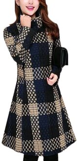 Herfst Winter Jas Vrouwen Plaid Wollen Jas Koreaanse Stand Kraag Slanke Wol Basic Jas Vrouwelijke Bovenkleding Tops 4XLS42 Xxxl