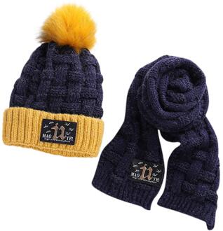 Herfst Winter Jongen Meisje Warm Thicken Pompom Bobble Hoed Sjaal Set Warm Breien Set voor Kinderen Dragen marine