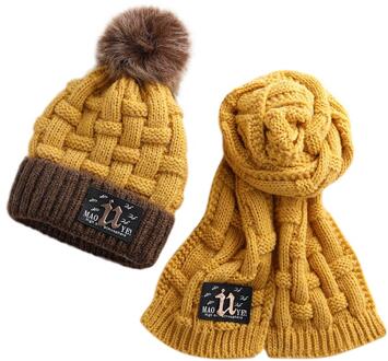 Herfst Winter Jongen Meisje Warm Thicken Pompom Bobble Hoed Sjaal Set Warm Breien Set voor Kinderen Dragen turmeric