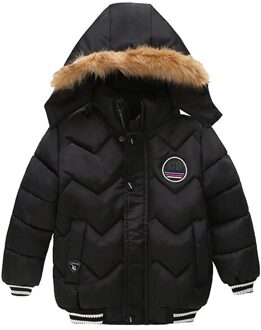 Herfst Winter Jongens Warme Dikke Jas Mode Jongen Capuchon Kinderen Ongedwongen Warme Bovenkleding Kinderen Kleding zwart / 4T