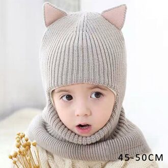Herfst Winter Kinderen Hoeden Pom Poms Bal Gebreide Muts Kids Mutsen Cap Meisjes Jongens Warme Wollen Hooded Hoed Sjaals Peuter caps kat oor grijs
