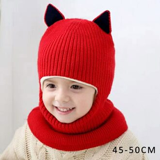 Herfst Winter Kinderen Hoeden Pom Poms Bal Gebreide Muts Kids Mutsen Cap Meisjes Jongens Warme Wollen Hooded Hoed Sjaals Peuter caps kat oor rood