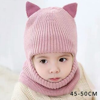 Herfst Winter Kinderen Hoeden Pom Poms Bal Gebreide Muts Kids Mutsen Cap Meisjes Jongens Warme Wollen Hooded Hoed Sjaals Peuter caps kat oor roze