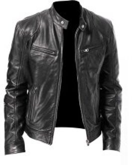 Herfst Winter Mannen Jas Toevallige Slanke Effen Kleur Denim Jas Stand Kraag Jas zwart / M