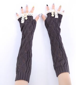 Herfst Winter Mode Handschoen Jaar Kant Knop Gebreide Garen Warm Houden Vingerloze Half Vinger Lady Vrouwen Arm Lange handschoenen donker grijs