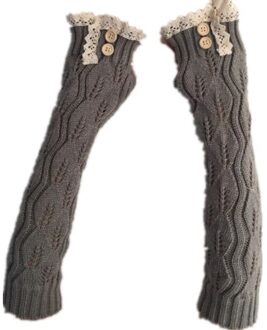 Herfst Winter Mode Handschoen Jaar Kant Knop Gebreide Garen Warm Houden Vingerloze Half Vinger Lady Vrouwen Arm Lange handschoenen licht grijs