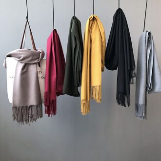 Herfst Winter Sjaal Vrouwelijke Mode Super Lange Acryl Effen Kleur Warme Sjaal Dual Verdikking Wrap Vrouwen Accessoires Sjaals Dame Grijs