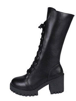 Herfst Winter Snowboots Vrouwelijke Retro Britse Wind Dark Black Fan Auto Rider Laarzen Dik Met Dikke Bodem buis Mujer 38