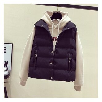 Herfst Winter Vrouwelijke Korte Vest Buiten Camping Reizen Klimmen Werken Student Dragen Losse Uitloper Stand Kraag Omlaag Katoen zwart / M