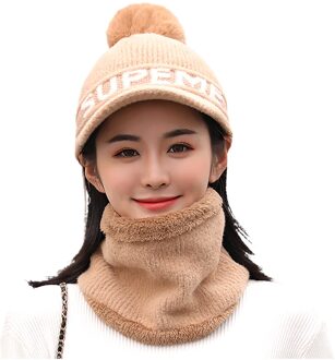 Herfst Winter Vrouwen Hoed Caps Gebreide Wol Warme Sjaal Dikke Winddicht Bivakmuts Multi Functionele Muts Sjaal Set Voor Vrouwen