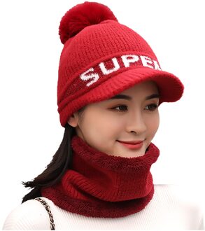 Herfst Winter Vrouwen Hoed Caps Gebreide Wol Warme Sjaal Dikke Winddicht Bivakmuts Multi Functionele Muts Sjaal Set Voor Vrouwen