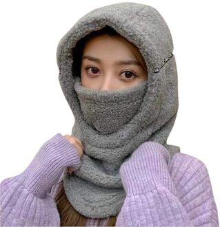 Herfst Winter Vrouwen Warm Cap Outdoor Hooded Kraag Hoofd Cover Dikke Pluche Fluwelen Fleece Masker Sjaal Een stuk Hoed grijs
