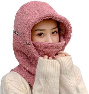 Herfst Winter Vrouwen Warm Cap Outdoor Hooded Kraag Hoofd Cover Dikke Pluche Fluwelen Fleece Masker Sjaal Een stuk Hoed roze