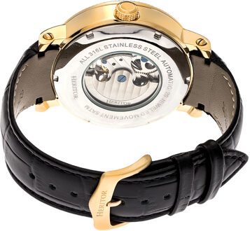 Heritor automatisch Aries-skelethorloge met leren band Zwart/goud - One Size