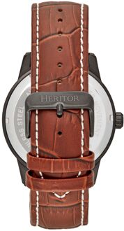 Heritor automatisch Davies semi-skelet lederen band horloge - maat Zwart/bruin