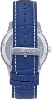 Heritor automatisch Davies semi-skelet lederen band horloge Navy