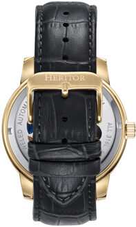 Heritor automatisch Emmanuel semi-skelet lederen bandhorloge - maat Goud