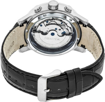 Heritor automatisch Hannibal semi-skelet lederen band horloge - maat Zwart en zilver