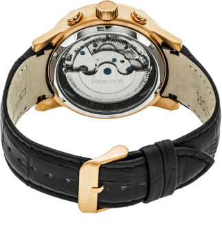 Heritor automatisch Hannibal semi-skelet lederen band horloge Zwart en roségoud