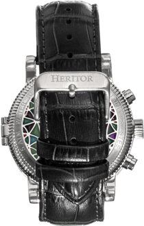 Heritor Automatisch Legacy horloge met leren bandje met dag/datum Zwart en zilver - One Size