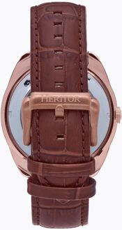 Heritor Automatisch Romeins halfskelet horloge met leren band Roségoud