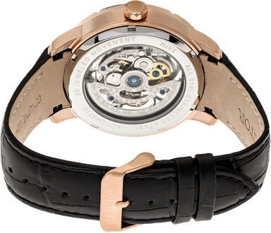 Heritor automatisch Ryder-skelethorloge met leren band Zwart en roségoud - One Size