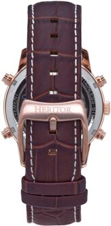 Heritor automatisch Wilhelm semi-skelet lederen band horloge met dag/datum Bruin