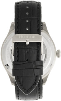 Heritor Automatische Gregory Semi-Skelet Leather-Band Horloge Zwart en zilver