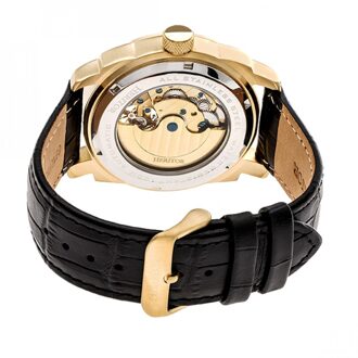 Heritor Automatische Helmsley Semi-Skeletone Leerband Horloge - maat Goud