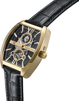 Heritor Automatische Masterson Semi-Skelet Veelzijdige Leren Band Horloge Goud