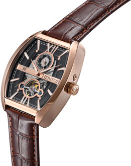 Heritor Automatische Masterson Semi-Skelet Veelzijdige Leren Band Horloge - maat Bruin