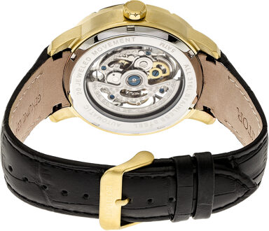 Heritor Automatische Ryder Skeleton Lederen Band Horloge Zwart/goud