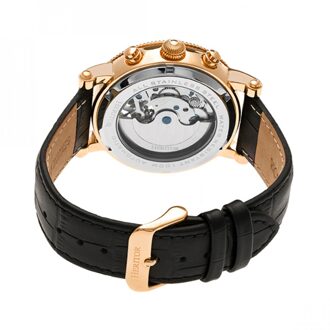 Heritor Automatische Winston Semi-Skelet Leather-Band Horloge - maat Zwart en roségoud