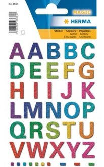 Herma alfabet glitter stickers - 126x stuks - multicolor - H1,5 cm - hobby/knutselen