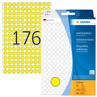 Herma Etiket Herma 2211 rond 8mm geel 5632stuks