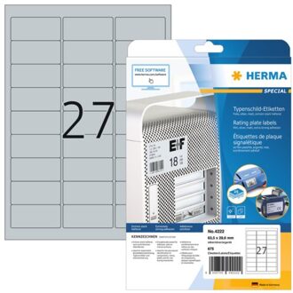 Herma Etiket Herma 4222 63.5x29.6mm folie zilver 675stuks