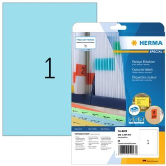 Herma Etiket Herma 4423 210x297mm A4 verwijderbaar blauw 20stuks